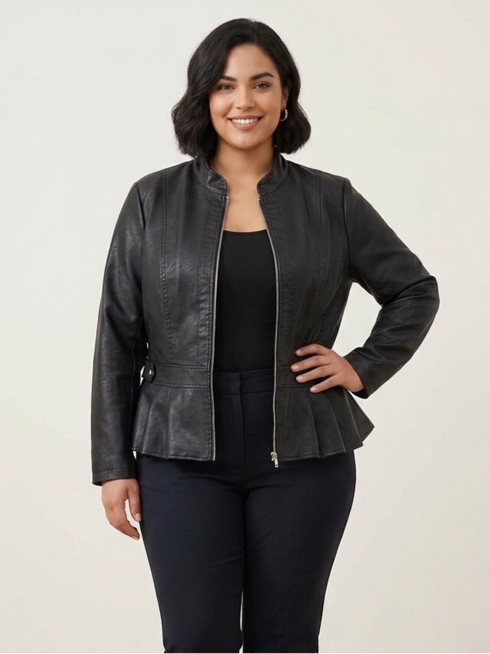 Baccini Black Faux Leather Peplum-Style Jacket✨
